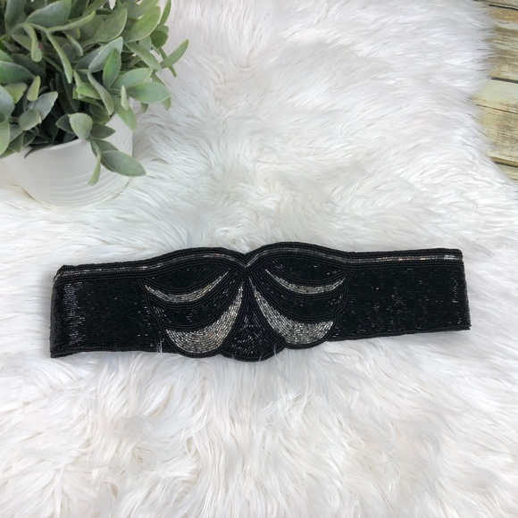 Vintage Nina Ricci Paris Black Beaded Wide Belt Vintage Nina Ricci Paris Womens Beaded Black Multicolor  main image 4